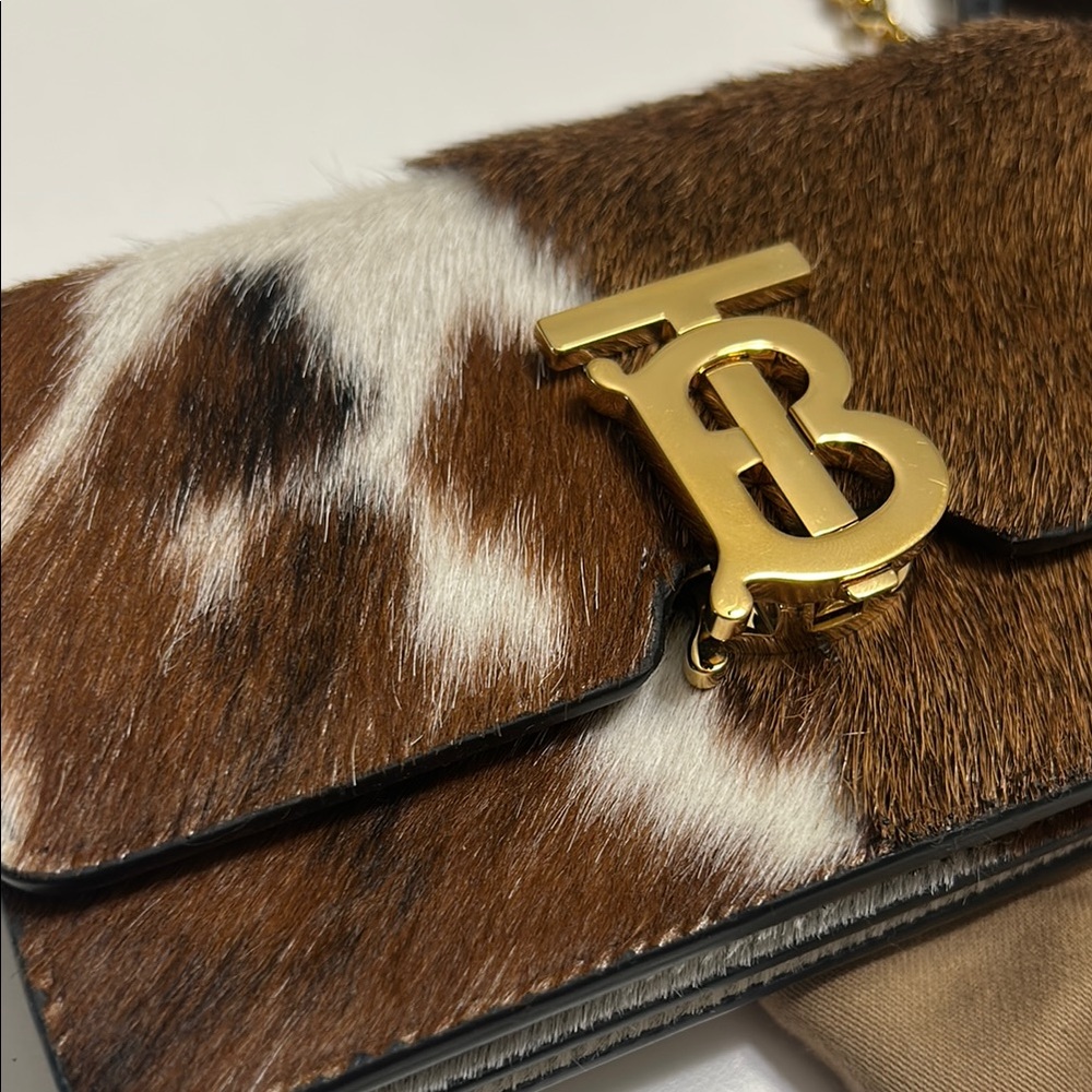 Burberry Mini Calf Hair and Leather Shoulder cross body bag brown cow print NWT - Picture 4 of 11